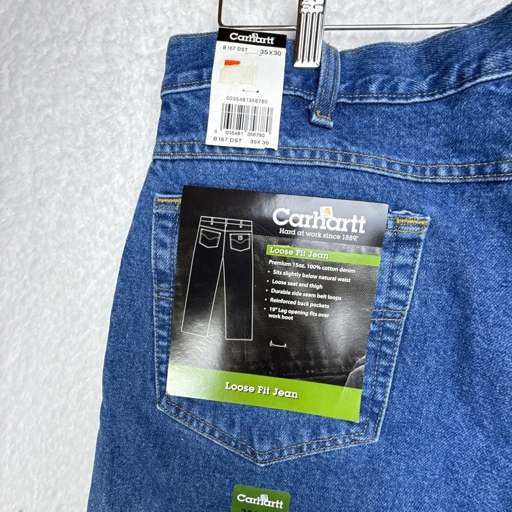 Carhartt Mens Loose Fit Denim Jeans 35x30 New with Tags B167 DST Blue Work Pants